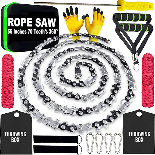55 Inch High Limb Rope Saw with Dual-Sided 70 Teeth Chain – Manual Hand Saw for Tree Branch Cutting – Fast, Portable & Durable Outdoor Tree Trimming Tool Kit
