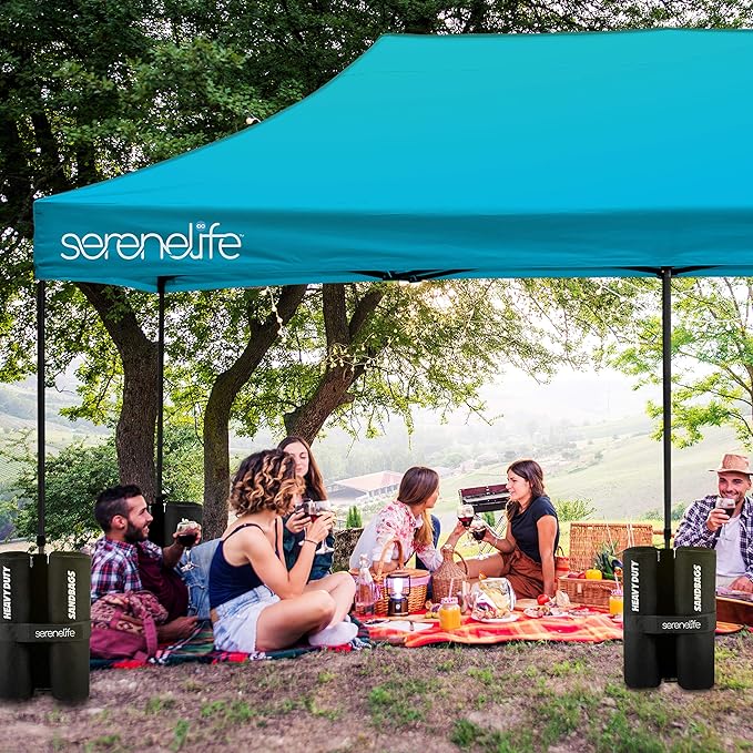 SereneLife Pop Up Canopy Tent 10x20-Commercial Instant Shelter Foldable/Collapsible Sun Shade Canopy Pop Up Tent w/Waterproof UV Resistant Tent Top,Portable Carry Bag&Sand Bag- SLGZ20SB(Sky Blue)