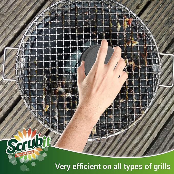 SCRUBIT Grill Cleaning Brush - Grill Sponge Bristle Free BBQ Cleaner with Heavy Duty Scrubber Pad, Safe Cast Iron and Griddle Scraper Pads, Ideal Accessories for Charcoal and Gas Grills - 2 Pack