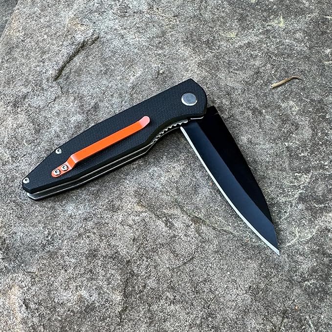 Folding Blade Pocket Knife, 3.6" 3cr13 Steel Blade, EDC Knife with G10 Handle, and Belt Clip for Camping, Survival and Backpacking - Black