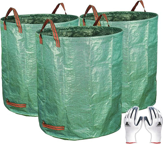 Gardzen 3-Pack 72 Gallon Yard Waste Bags, Reusable Heavy Duty Collapsible Garden Leaf Bags with Plastic Ring, Stand-Up Yard Waste Bin for Leaves, Lawn Debris & Grass Clippings