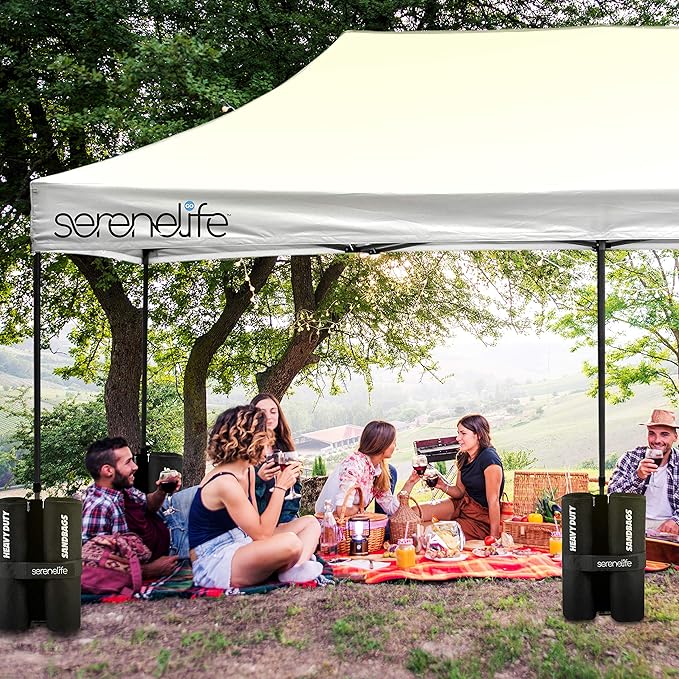SereneLife Pop Up Canopy Tent 10x20 - Commercial Instant Shelter Foldable/Collapsible Sun Shade Pop Up Tent w/Waterproof Tent Top, Portable Carry Bag & Sand Bag - SereneLife SLGZ20W (White)