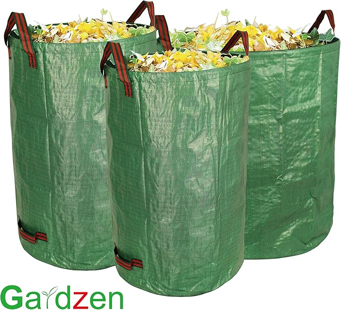 Gardzen 32&40&72 Gallon Yard Waste Bags, Reusable Heavy Duty Collapsible Garden Leaf Bags with Plastic Ring, Stand-Up Yard Waste Bin for Leaves, Lawn Debris & Grass Clippings