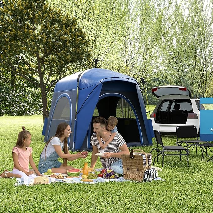 4 Person Pop Up Tent - Instant Setup Automatic Hydraulic Camping Tent for Family, 3-Season Waterproof Shelter with Windows & Carry Bag - Lightweight for Travel, Backpacking (Blue)