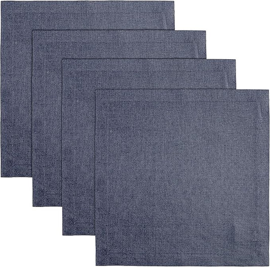Solino Home Navy Blue Placemats Set of 4 - 100% Pure Linen Placemats 14 x 14 Inch for Winter - Fete