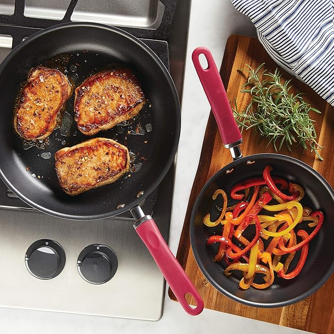 Rachael Ray Create Delicious Deep Hard Anodized Nonstick Frying Pan Set / Skillet Set - 9.5 Inch and 11.75 Inch, Gray
