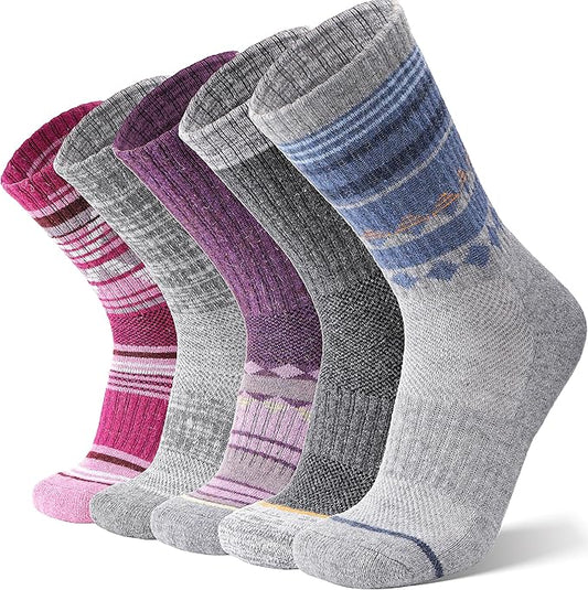 ANTSANG Merino Wool Hiking Socks for Men & Women 5 Pairs Thermal Warm Winter Thick Cushion Moisture Wicking Crew Boot Socks