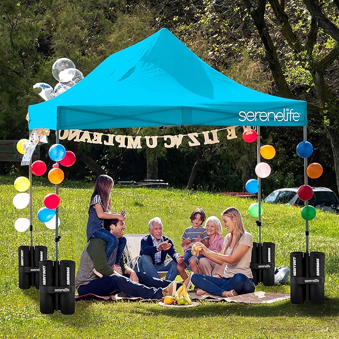 SereneLife SLGZ15SB Pop Commercial Instant Shelter-Waterproof Polyester Tent with Portable Wheeled Carry Sand Bag, 10 x 15 ft. (Sky Blue), 10x15