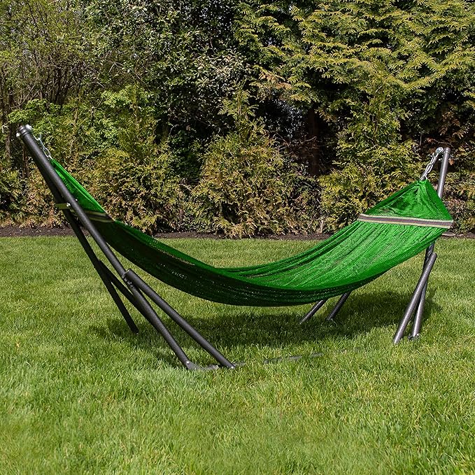 Best Home Fashion Hammock with Collapsible Steel Stand 450 lbs Capacity & Carrying Case, Portable & Adjustable, Perfect for Camping Beach Summer Patio, EZ Daze Foldable Hammock with Stand- Green