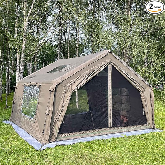 Coody | Rbm Outdoors Koala/Hub/Octopus Inflatable Tents for Camping with Stove Jack, 2/8/10 Person Luxury Canvas Blow Up Tent, 2 Room, Easy Setup Casa de Campaña, Large Inflatable House with Pump