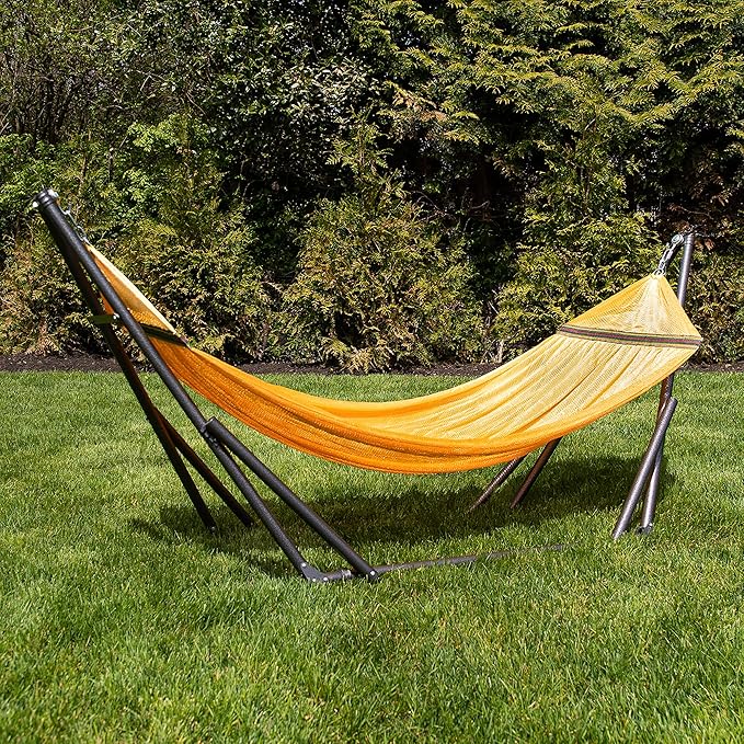 Best Home Fashion Hammock for 2 Persons with Collapsible Steel Stand 600 lbs Capacity- Portable Carrying Case, Adjustable, Perfect for Camping Beach Patio, EZ Daze Foldable Hammock with Stand- Yellow