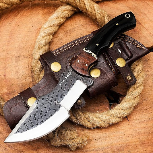 Handmade D2 Steel Tracker Knife - Survival Knife - Camping - Black Tactical Knife - Hunting with Sheath Horizontal Carry Fixed Blade (FORGED TRACKER)