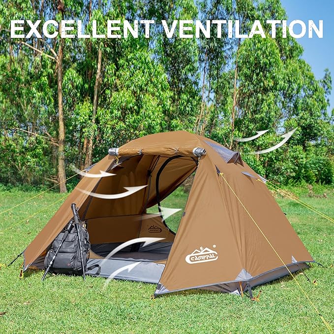 2-3 Person Backpacking Tent with Double Door 2 Vestibule, Waterproof Windproof Lightweight Easy Set Up 3 Season 2 Man Two Person Tent for Camping, Hiking, Motorcycle, Mountaineering with UPF 50+